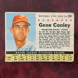 1961 Post Cereal Set GENE CONLEY box #124a PHILLIES BOSTON CELTICS - VG- - Picture 1 of 2