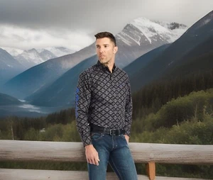 Ariat® Men's Small Team Clyde Black Aztec Print Button Down Shirt Western NWT - Picture 1 of 9
