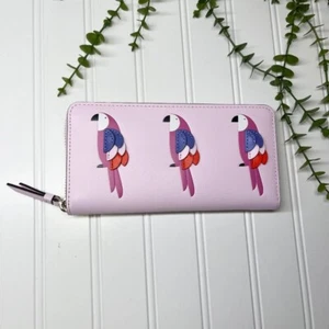 Kate Spade Pink Parrot Flock Party Large Continental Zip Around Wallet - Picture 1 of 9
