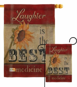Welcome Laughter is the Best Medicine Burlap Garden Flag Sweet Life Yard Banner - Picture 1 of 19