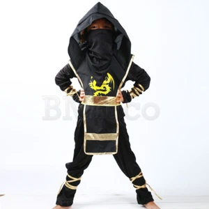 Childrens Ninjago Cosplay Ninja Black Halloween Costume Boys Girls Superhero Set - Picture 1 of 7