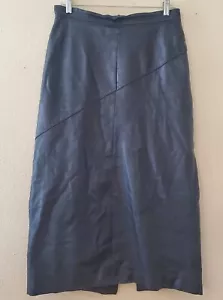 Vintage Cedars Black 100% Leather Skirt A Lined Size 12 - Picture 1 of 11