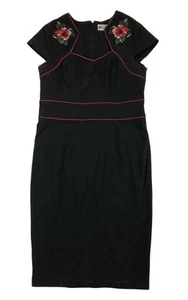 Hell Bunny Vixen Womens XL Black Pinup 50's Goth Flower Embroidered Pencil Dress - Picture 1 of 6