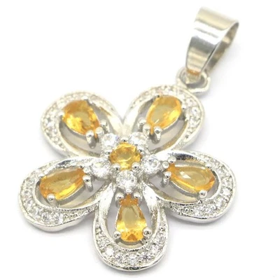 Precioso colgante de plata de compromiso para mujer citrino dorado circonita cúbica blanca Foto 1 de 2