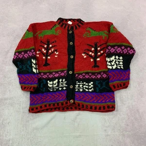 Vintage Strickjacke Abstrakt Pferd und Baum gemustert Grobstrick Damen - Bild 1 von 5