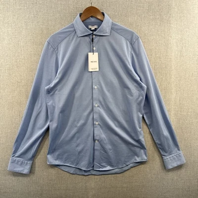 NUEVA Camisa de Vestir Reiss Para Hombre Grande Ajustada Azul Claro Manga Larga Abotonada Formal Foto 1 de 4