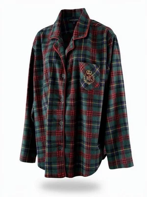 Ralph Lauren Navidad Pijama Top Mujer XL Verde Azul Rojo Cuadros Vellón Cresta Foto 1 de 4