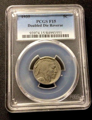 1935 Buffalo Nickel PCGS F15! Double Die Reverse! ENN Coins - Image 1 of 2