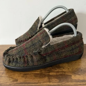 Harris Tweed Damen-Hausschuhe mit Fellfutter grün kariert UK-Größe 7 - Bild 1 von 5