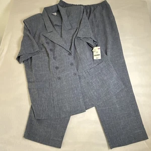 Vintage Dress Savvy New York 2 Piece Pant Suit Set Woman Size 22W Denim Blue USA - Picture 1 of 12