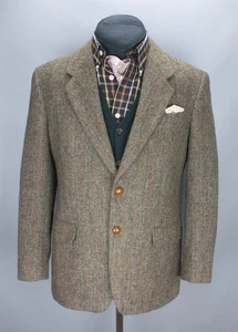 Harris Tweed BHs Luxury Wool Blazer Multi Brown Herringbone Stripe 40" R / 102cm - Picture 1 of 21