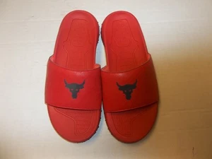 Under Armour Project Rock Slides Mens 9 Charged Cushioning Slip On Red Black - Picture 1 of 5