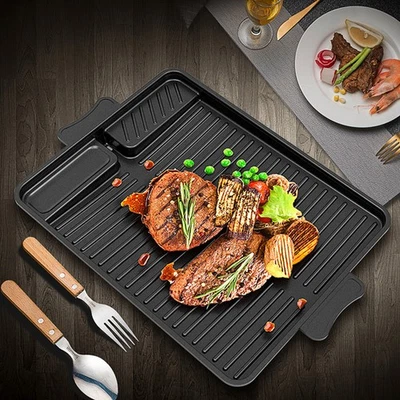 Aluminum Alloy Gill Pan Practical Barbecue Grill Griddle BBQ Tool (Black) - Image 1 of 4