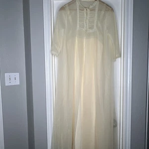Vintage Sears anni '50 chiffon lingerie Peignoir set trasparente 2 pezzi panna taglia 36 M pizzo - Foto 1 di 12