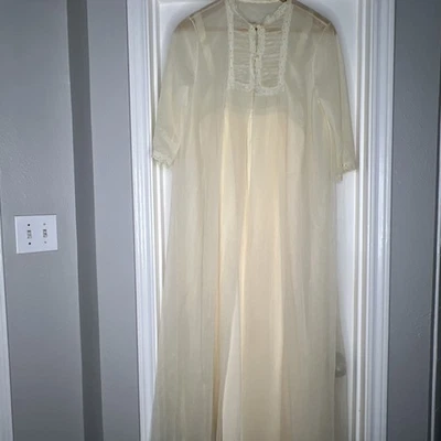 Conjunto Peignoir Lencería de Gasa Vintage Sears Años 50 Transparente 2 Piezas Crema Talla 36 M Encaje Foto 1 de 4