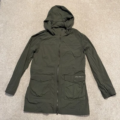 Eddie Bauer Jacket Womens PL Green Travex Water Resistant Hood Full Zip Rain Jog - Image 1 of 4