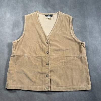 Chaleco abotonable vintage de pana Orvis talla GRANDE beige tostado hecho en EE. UU. Foto 1 de 4