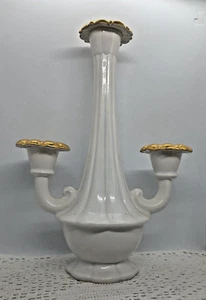 MCM MADDUX of CALIFORNIA Ceramic White Gold 3 Candle Taper 12 " Candleholder - Picture 1 of 4