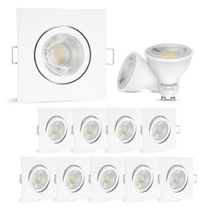 10er Set linovum® LED Einbaustrahler eckig weiß 230V 3W GU10 warmweiß 2700K - Bild 1 von 6