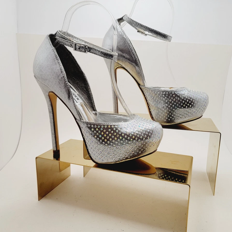 Steven Madden MEA Women's High Heels Silver Rhinestones Size 6 - Image 1 of 4