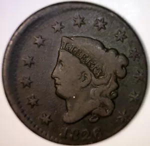 1826 ERROR OFF CENTER Coronet Head LARGE CENT VF Det. Coin NICE EARLY O/C LOT #2 - Picture 1 of 4