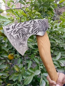 MASSANFERTIGUNG HANDGEFERTIGTE DAMASTSTAHL ACHSEN MIT FESTER KLINGE 10. - Bild 1 von 8