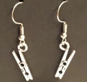 3D Clothespin Earrings Handcrafted Antique Tibetan Silver Pair 👻🧲 2~Cool~4~Sch - Picture 1 of 12