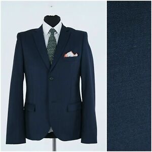 Mens TOPMAN Size US 38R Blue Wool Blazer Sport Coat Jacket