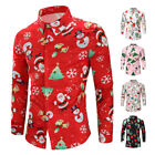 Mens Christmas Shirt Button Dowm Slim Fit Long Sleeve Xmas Party Fancy Tops UK