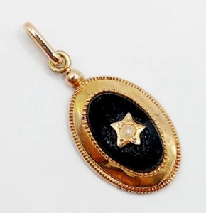 Colgante victoriano oro rosa 18k placa de ónix, estrella y perla (alrededor d... - Imagen 1 de 9