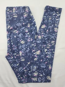 LuLaRoe OS Leggings Floral Dusty Blue Periwinkle Cream UEC - Picture 1 of 4