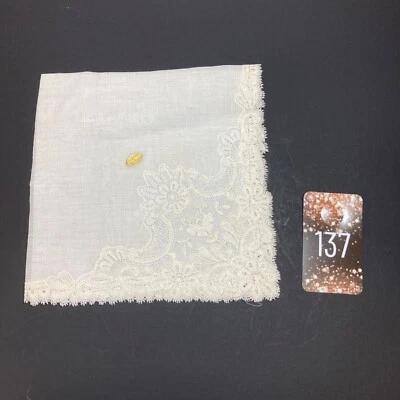 Vintage Handkerchief Hankie Switzerland Lace Linen Floral Wedding - Image 1 of 4