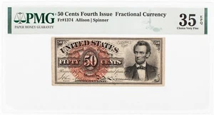 Fr-1374, 50c Lincoln, Forth Issue, US Fractional Currency, PMG 35 EPQ - Picture 1 of 4