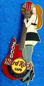 LOS ANGELES SEXY EROTICA BRUNETTE GIRL STOCKINGS RED GUITAR Hard Rock Cafe PIN - Picture 1 of 1