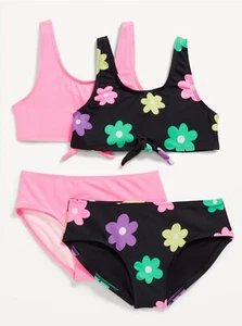 Old Navy Kid Girls Tie-Front Bikini Swim Set 2-Pack Pink Black Size Medium (8) - Picture 1 of 1