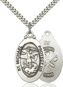 Collana Medaglia Uomo Argento Sterling San Michele Guardia Nazionale Militare Cattolica - Foto 1 di 1