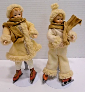 Kurt Adler Vintage Porcelain Bisque Jointed Dolls 7” W/Ice Skates - Picture 1 of 15