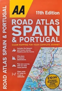 AA Spain & Portugal Road Atlas Map A4 Inc Balearic & Canary Islands & Azores - Picture 1 of 1