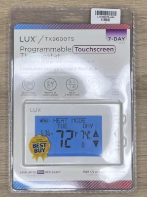 LUX TX9600TS Touchscreen Programmable Thermostat White with Blue Light - Image 1 of 2