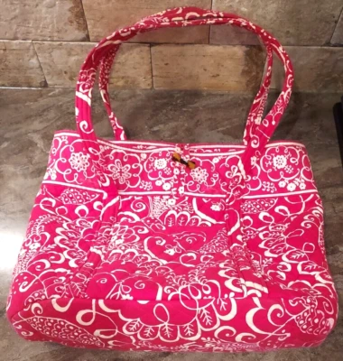 Vera Bradley Large Shoulder Tote Bag W/ Hook & Loop Closure Twirly Bird Pink EUC - Image 1 of 4
