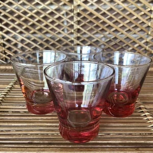 4 vasos bajos cónicos de colección Mid Century modernos de barware de doble tiro rosa MCM - Imagen 1 de 12
