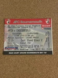 AFC BOURNEMOUTH V CHESTERFIELD 2001/02 13-04-2002 DIVISIÓN 2 BOLETO DE PARTIDO - Imagen 1 de 1