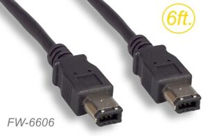 6ft 6-Pin Male to 6-Pin Male IEEE-1394a Firewire-400 Shielded Cable, Black