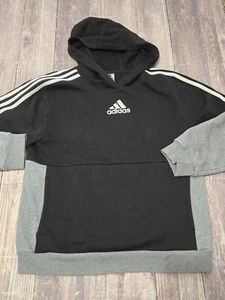 Adidas Sweatshirt Hoodie Boys Youth Sz 18/20 Black Gray Chest Logo Pullover - Picture 1 of 6