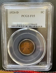 Minor Key 1924-D Lincoln Cent PGCS F 15 - Picture 1 of 4