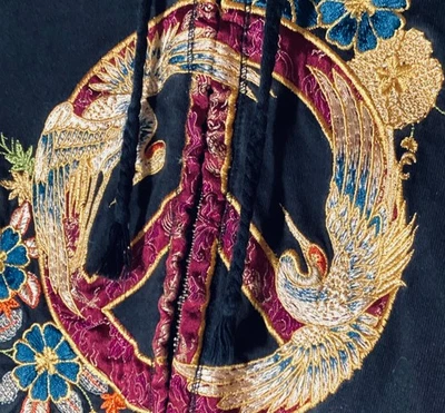 Lucky Brand Suitable For Framing Hoodie Embroidered Peace Sign Women's Large - Image 1 of 3