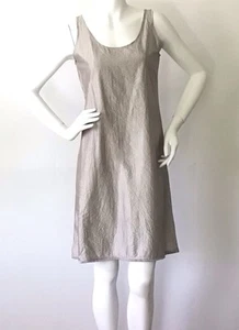 Eileen Fisher New Sz PS 6-8 P 100Silk Silver Gray Crinkle Sleeveless Shift Dress - Picture 1 of 11