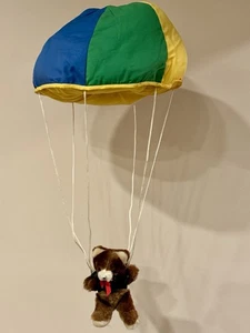 Vintage 1980s Russ Hanging Rainbow Plush Parachute Brown Bear Baby Nursery - Picture 1 of 11