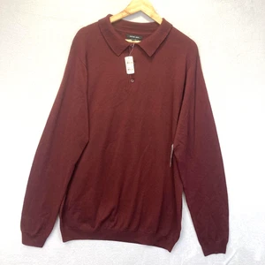 NWT Castagne 100% Merino Wool Polo Sweater Mens Large Tall LT Bordeaux Red Knit - Picture 1 of 13