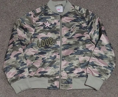  Chaqueta Bomber Children’s Place Camuflada Satén Niñas Lg 10/12 Rosa y Verde LEER  Foto 1 de 4